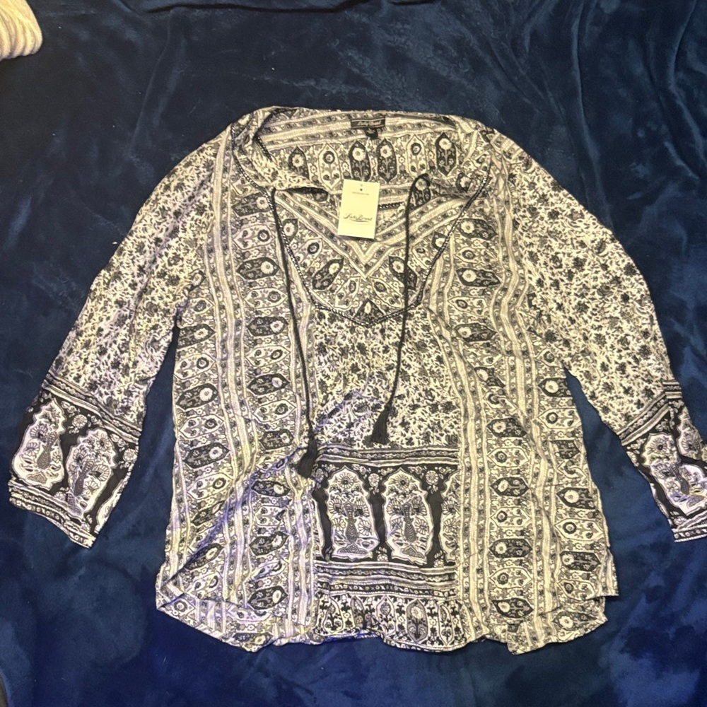 Lucky Brand Black and White Patterned Blouse
